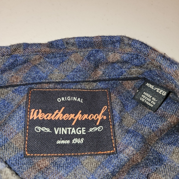 Weatherproof Vintage Shirt Mens 2XL Blue Brown Plaid Flannel Button Down Pocket - Picture 4 of 10